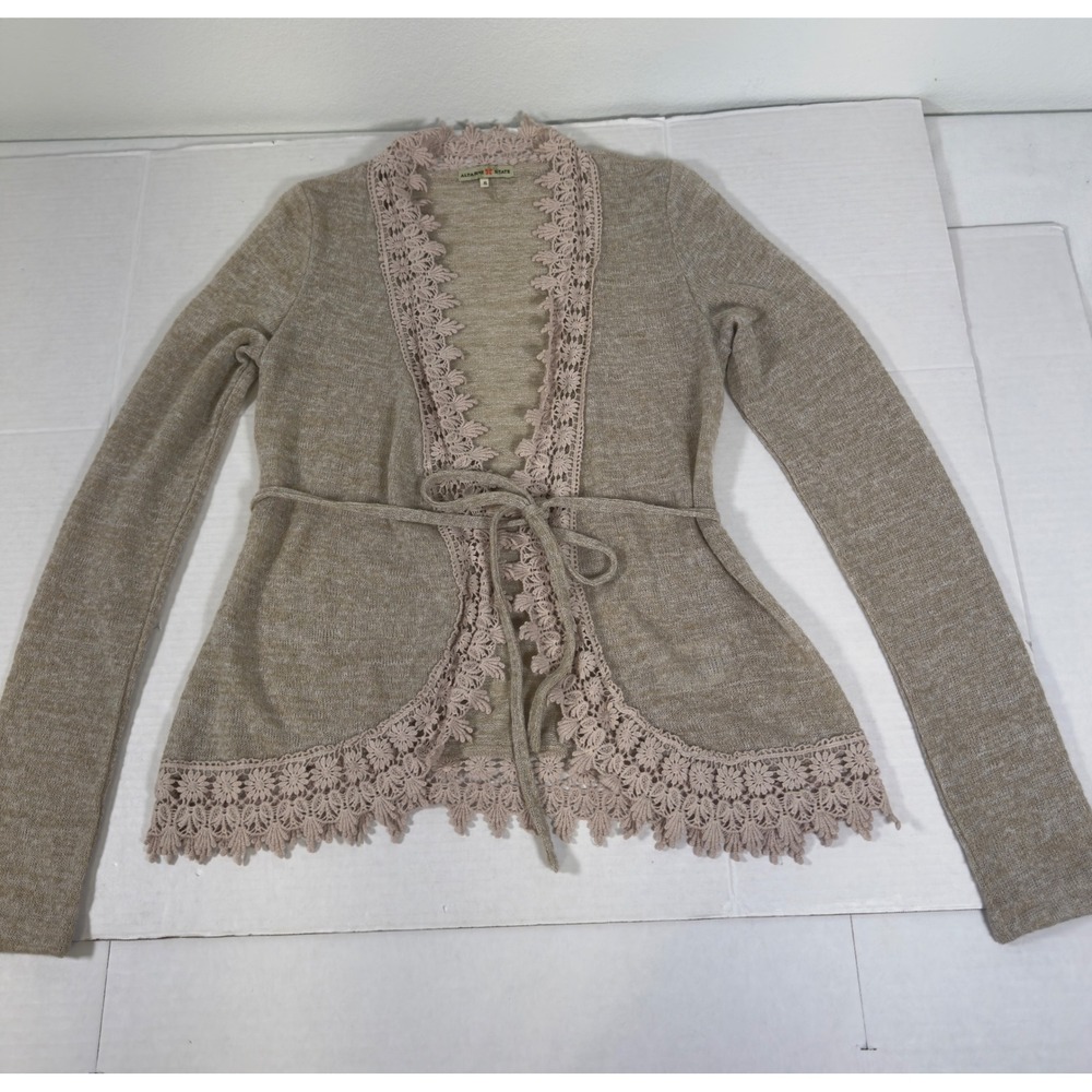 Altar'd State Cardigan Crochet Lace Trim Womens Small Beige Cottagecore Boho